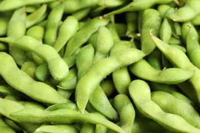 Photo of Fresh edamame pods as background, above view