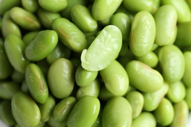 Photo of Fresh edamame soybeans as background, above view