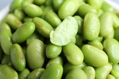 Photo of Fresh edamame soybeans as background, closeup view