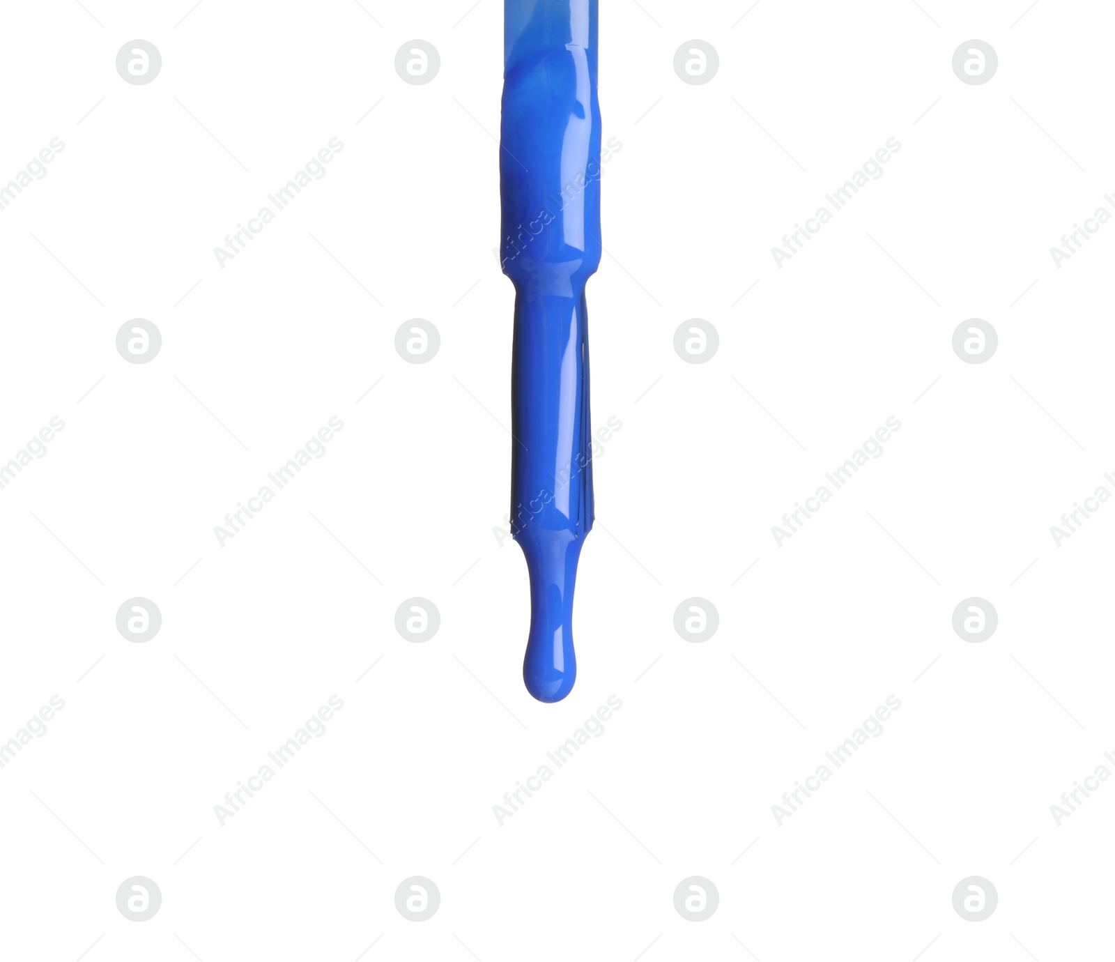 Photo of Blue nail polish dripping from brush isolated on white
