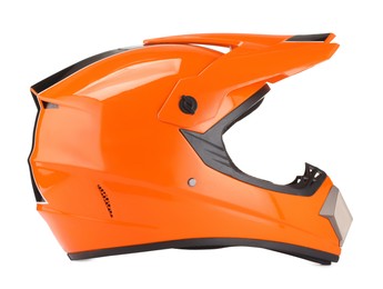 Modern orange motorcycle helmet isolated on white