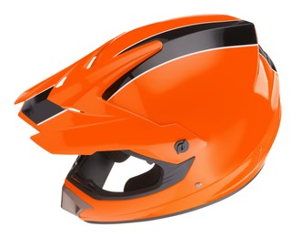 Photo of Modern orange motorcycle helmet isolated on white