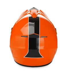 Modern orange motorcycle helmet isolated on white