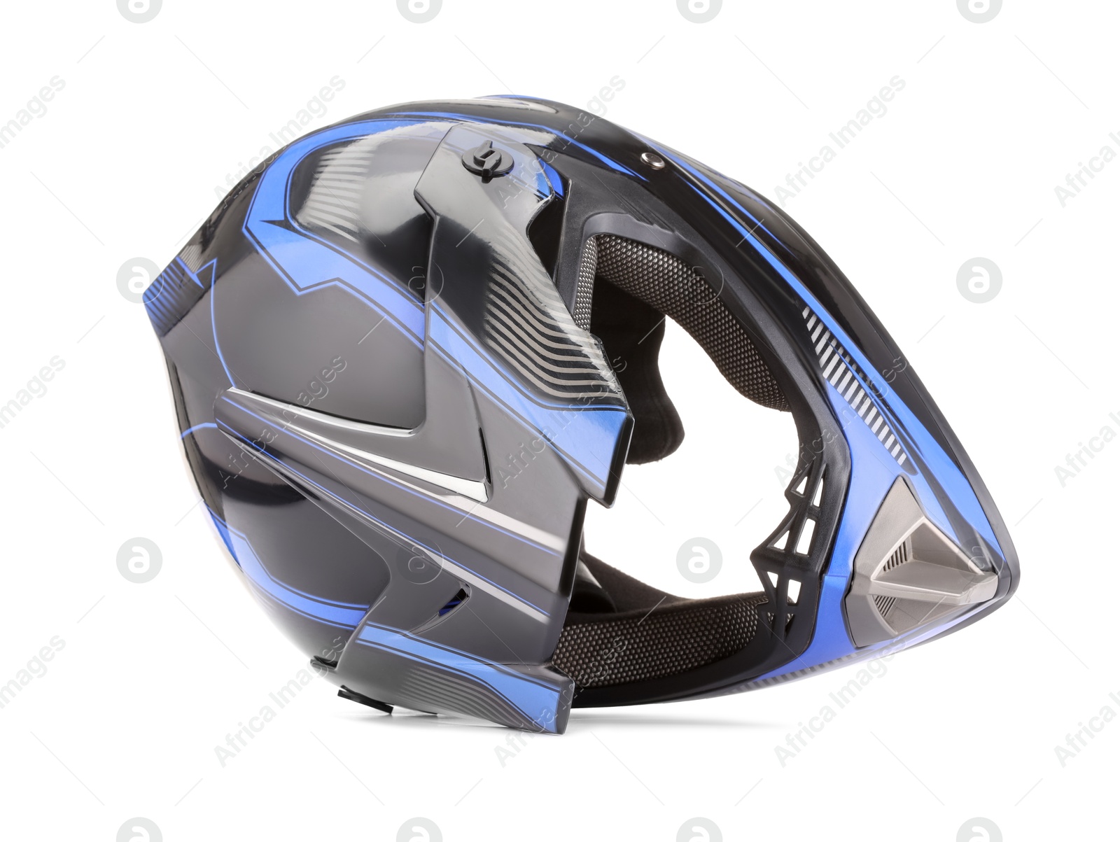 Photo of Modern motorcycle helmet with visor isolated on white