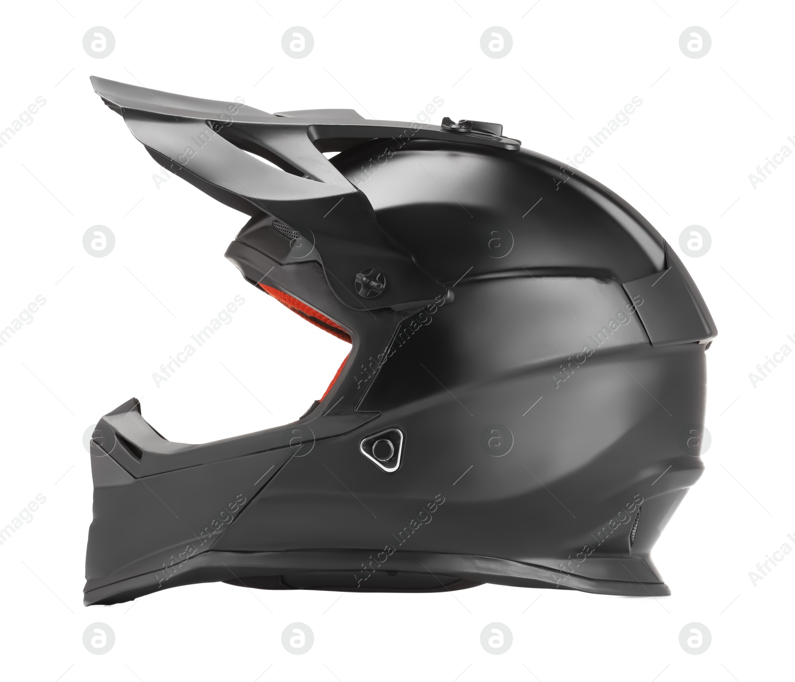 Photo of Modern motorcycle helmet with visor isolated on white