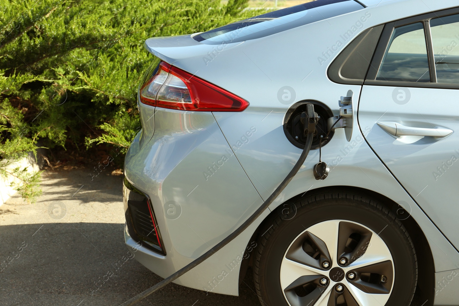 Photo of Charging modern electric car from station outdoors