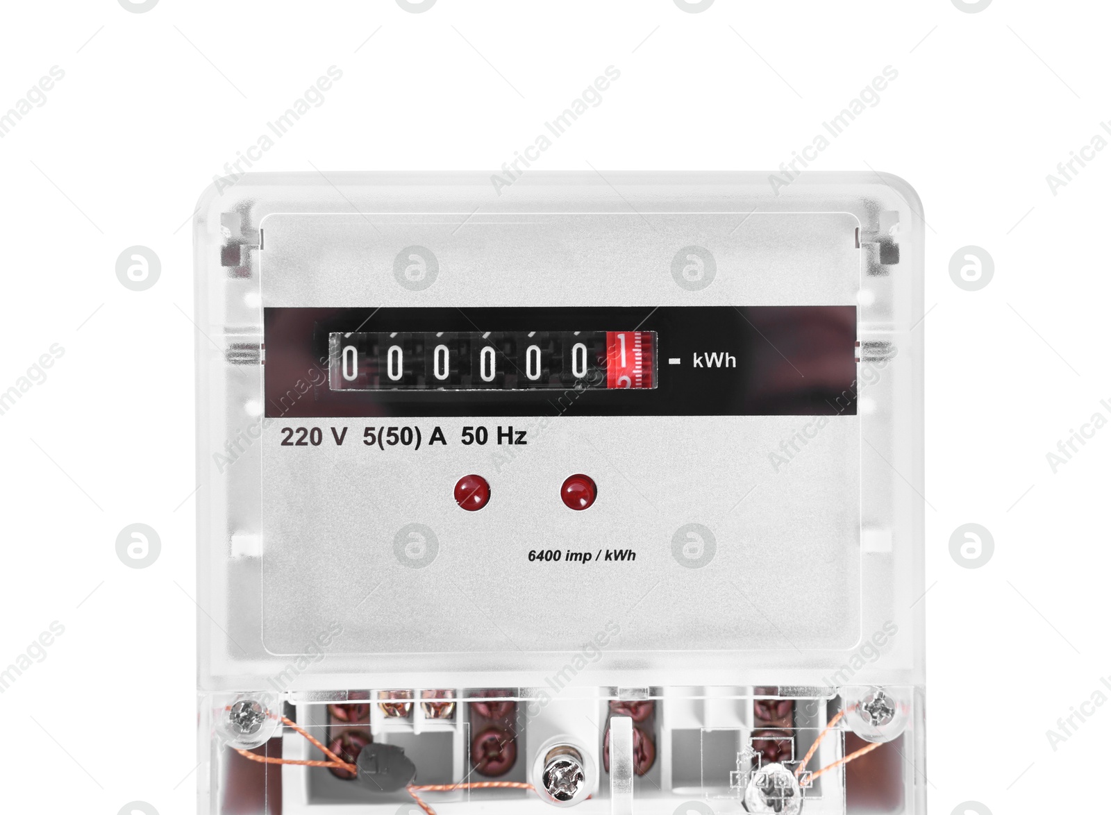 Photo of Electric meter isolated on white. Energy measuring device