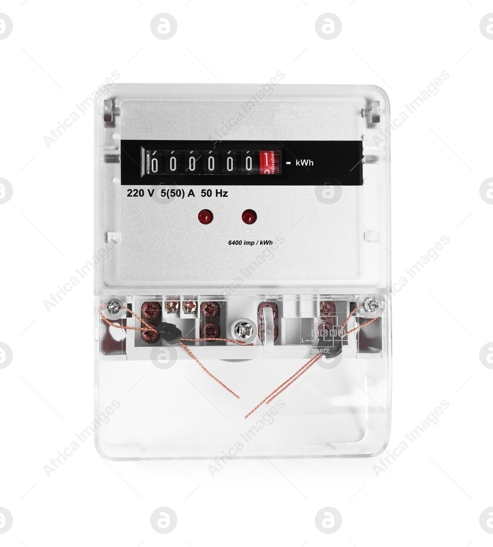 Photo of Electric meter isolated on white. Energy measuring device