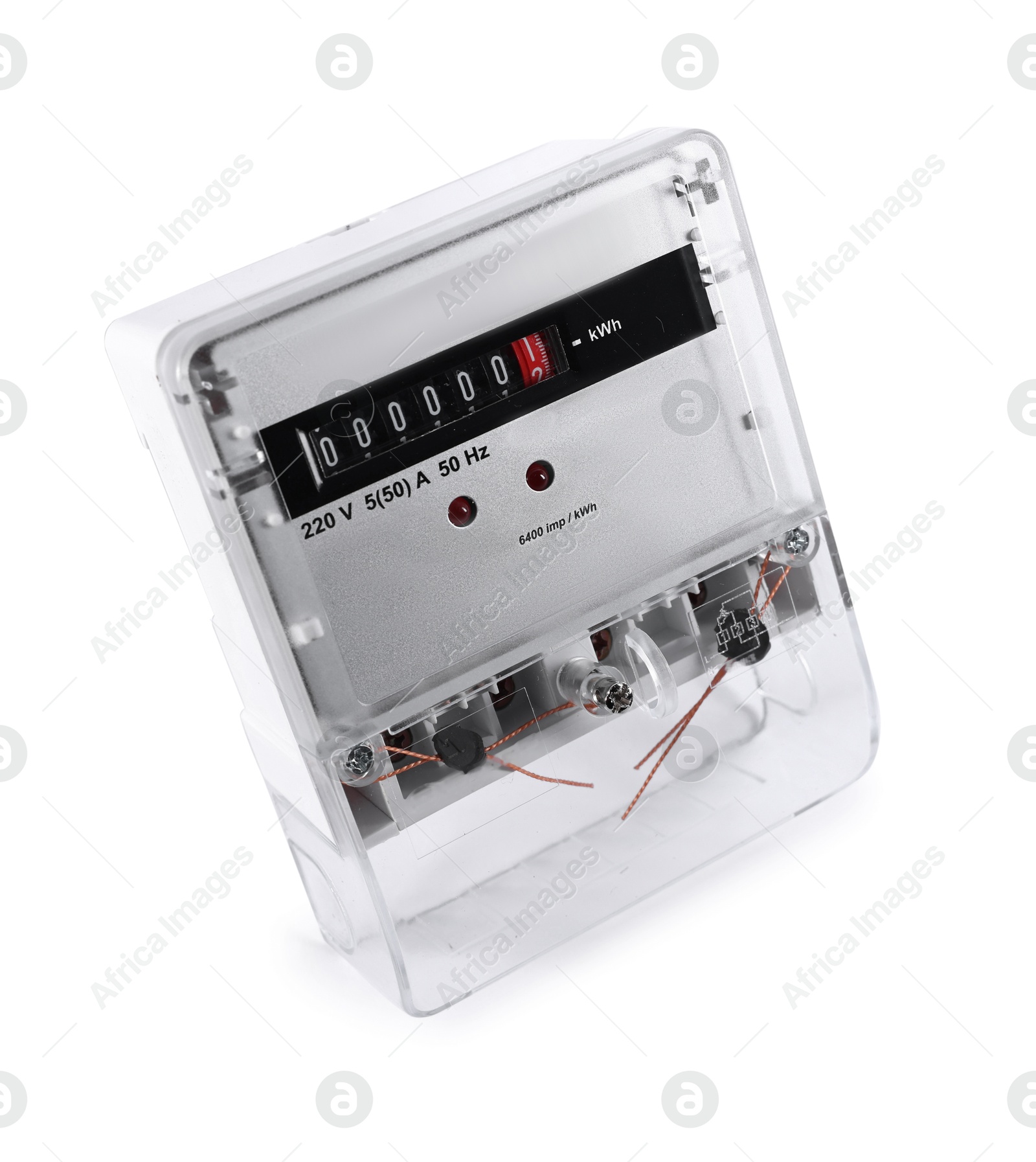 Photo of Electric meter isolated on white. Energy measuring device