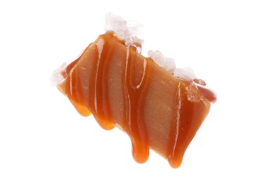 Photo of Yummy candy with salted caramel isolated on white