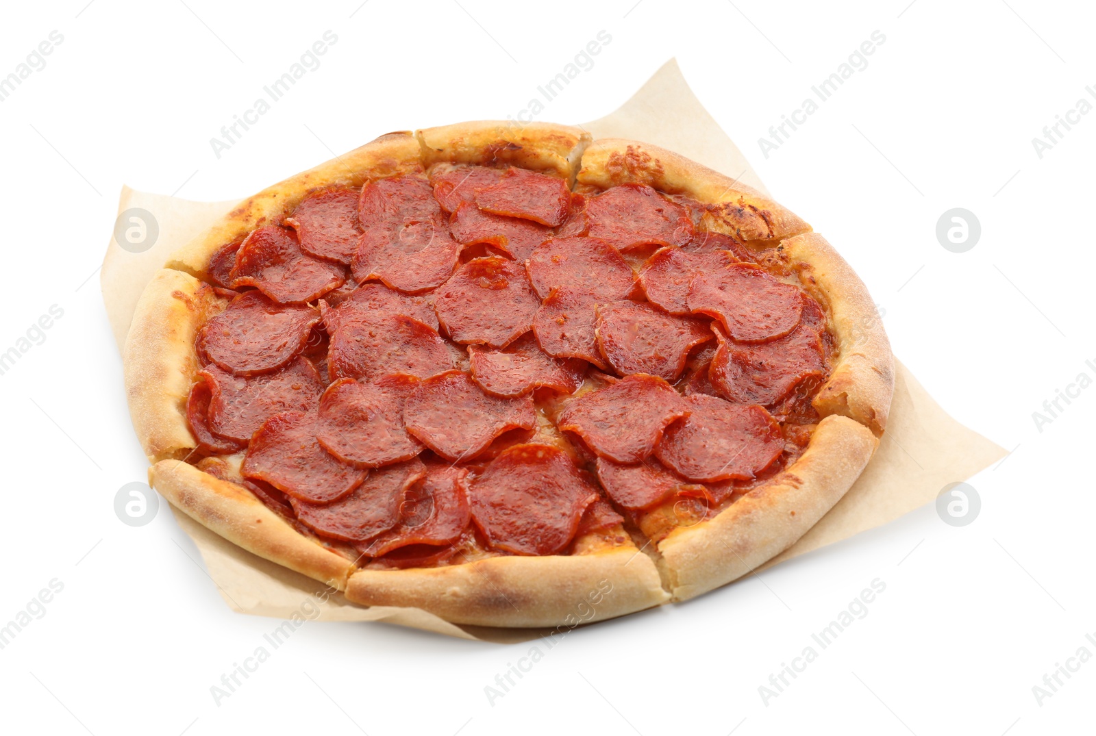 Photo of Tasty hot pepperoni pizza isolated on white