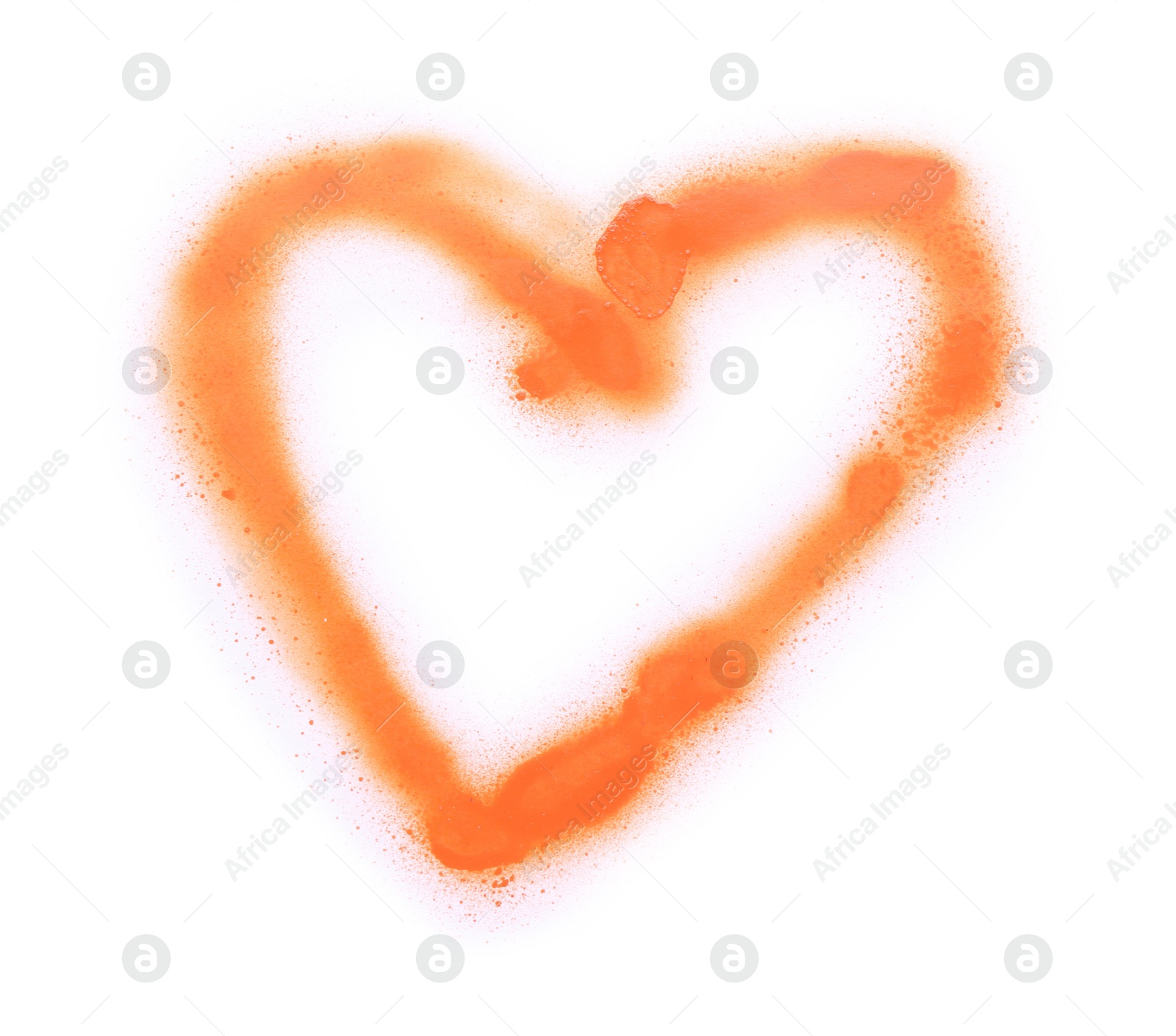 Photo of Heart drawn by orange spray paint isolated on white, top view