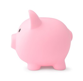 Photo of One pink piggy bank isolated on white