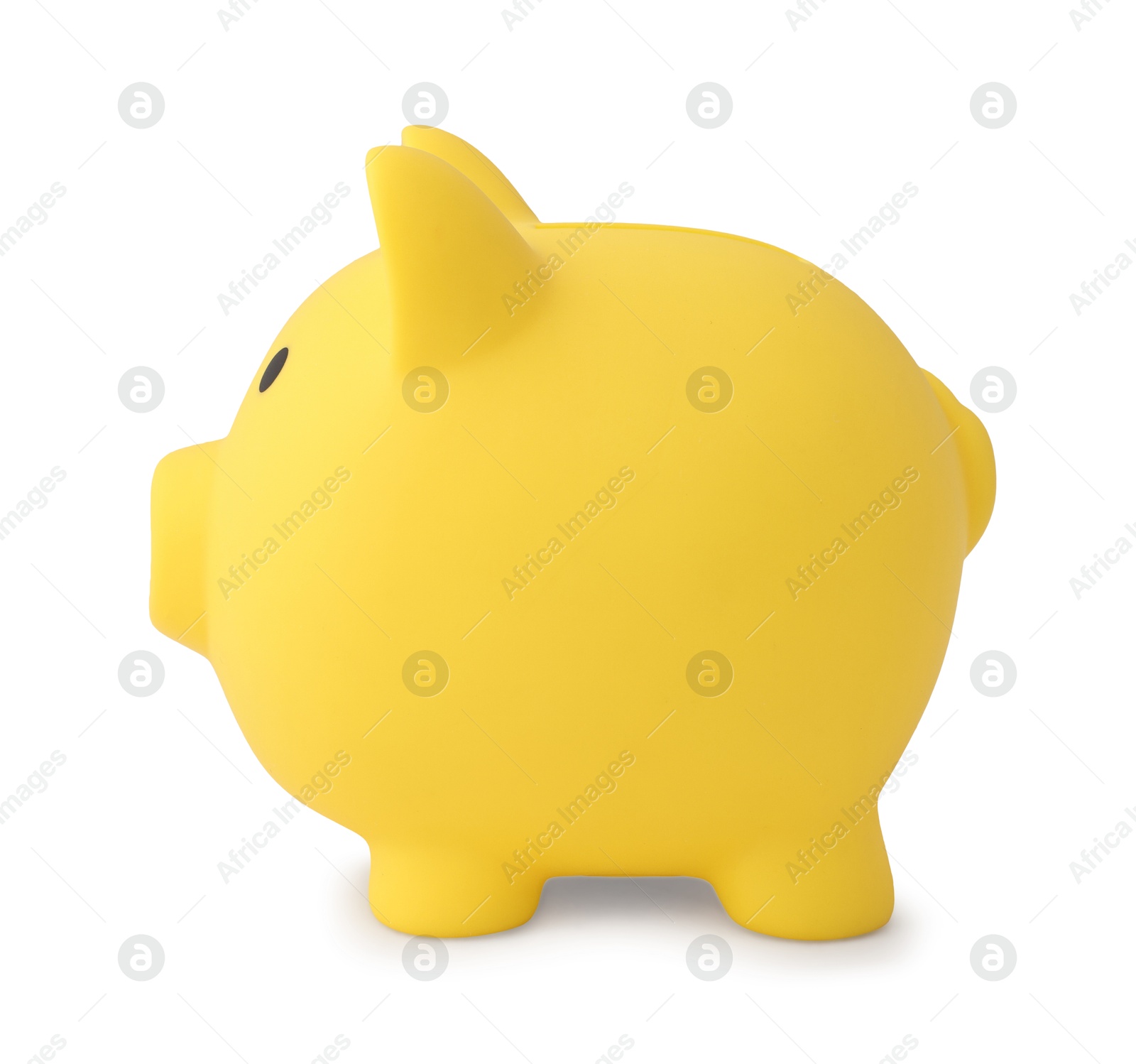 Photo of One yellow piggy bank isolated on white