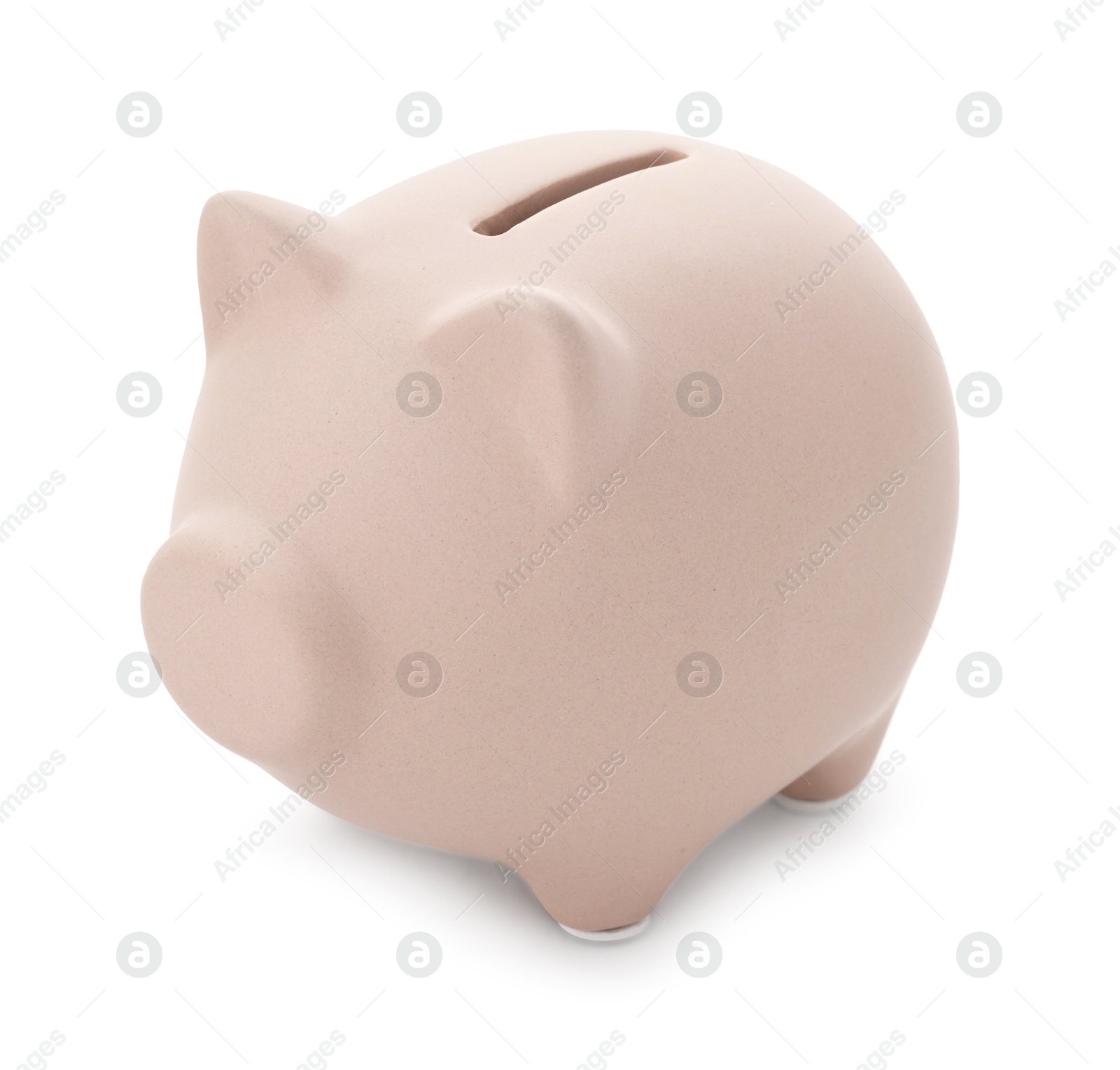 Photo of One beige piggy bank isolated on white