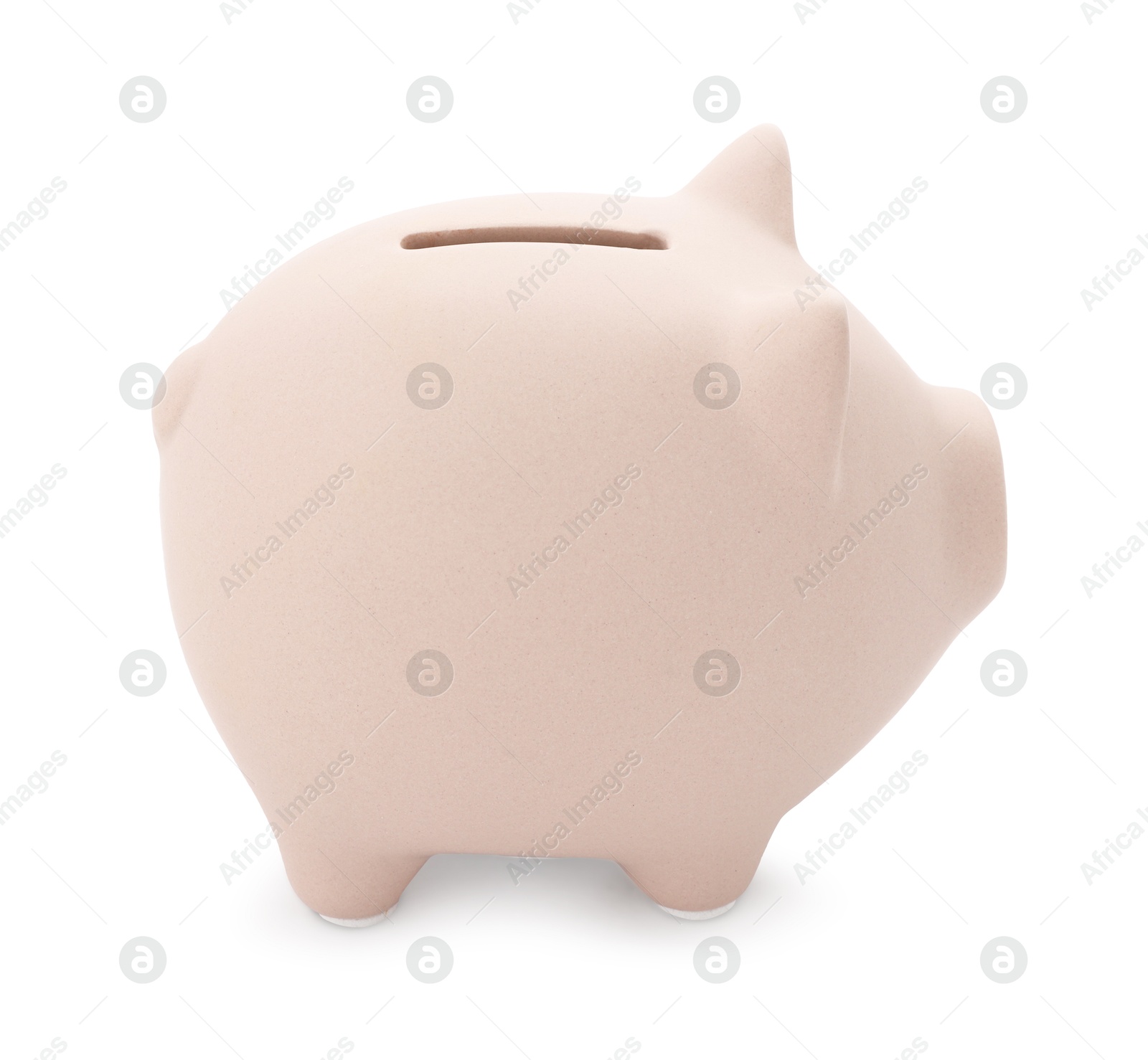 Photo of One beige piggy bank isolated on white