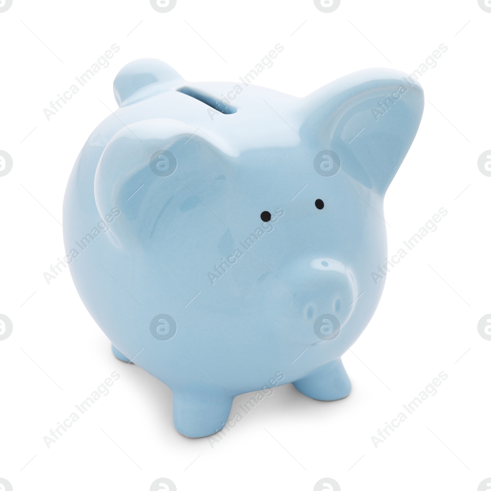 Photo of Light blue piggy bank isolated on white