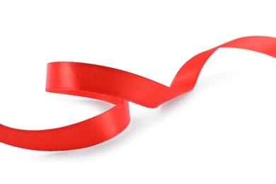 One beautiful red ribbon isolated on white