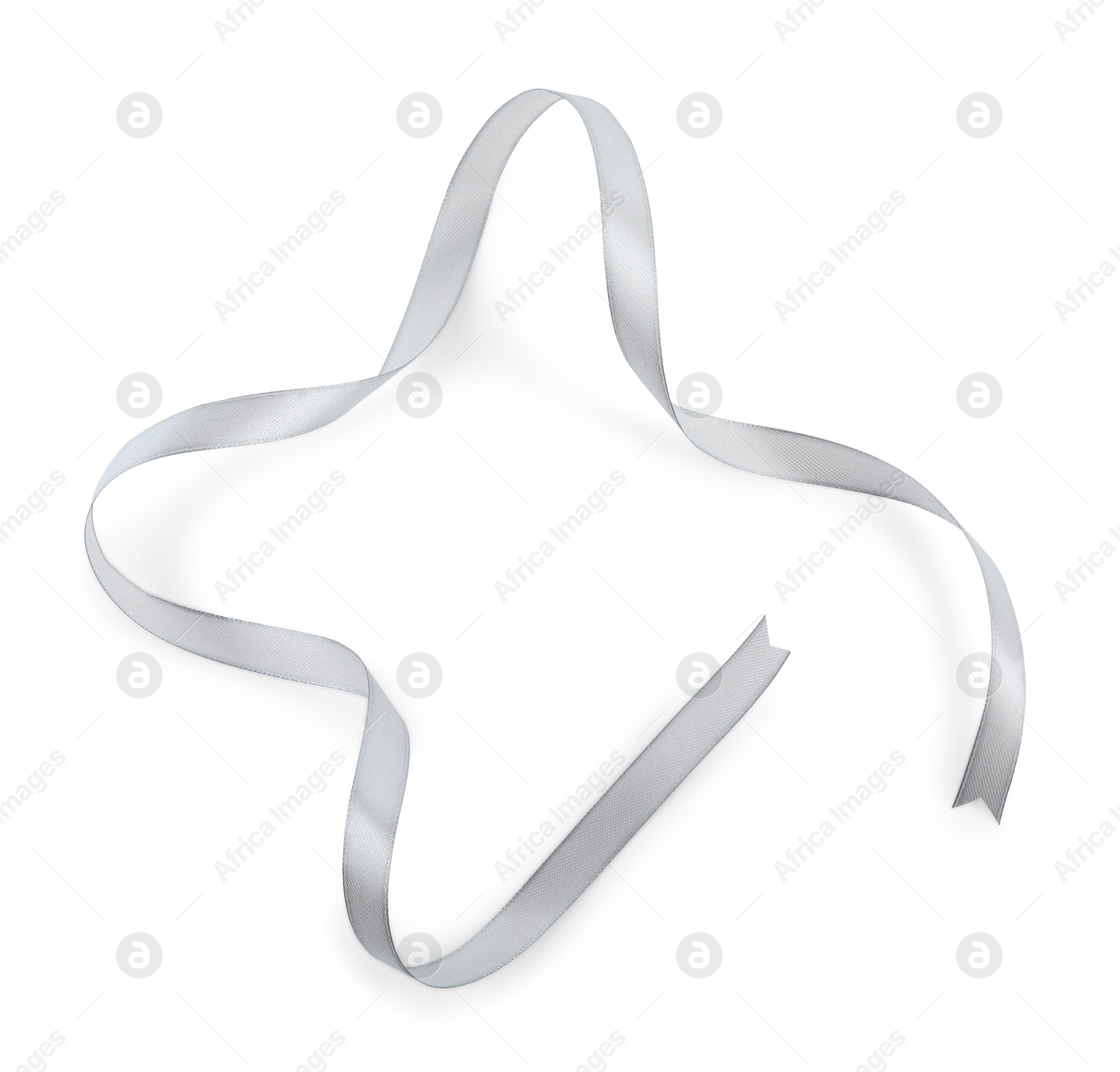 Photo of Beautiful gray ribbon isolated on white, top view