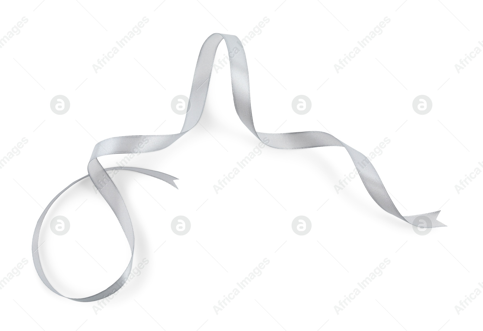 Photo of Beautiful gray ribbon isolated on white, top view