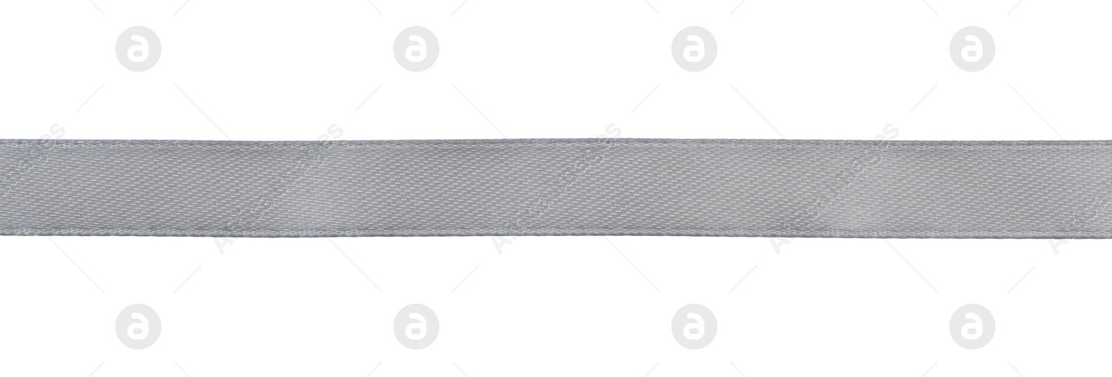 Photo of Beautiful gray ribbon isolated on white, top view