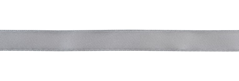 Photo of Beautiful gray ribbon isolated on white, top view
