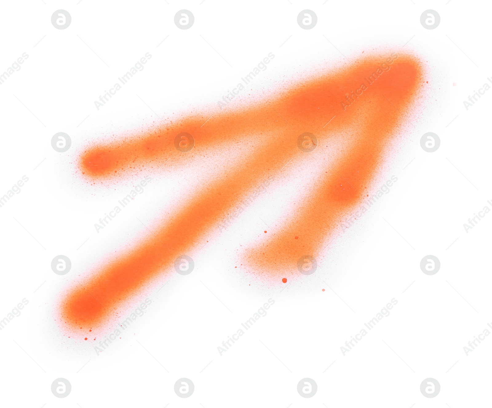 Photo of Arrow drawn by orange spray paint isolated on white, top view