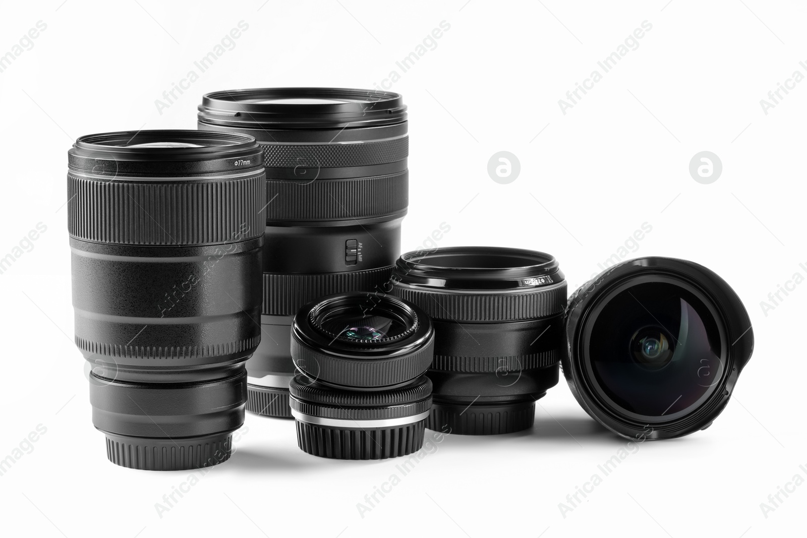 Photo of Camera lens on white background. Photographer's equipment