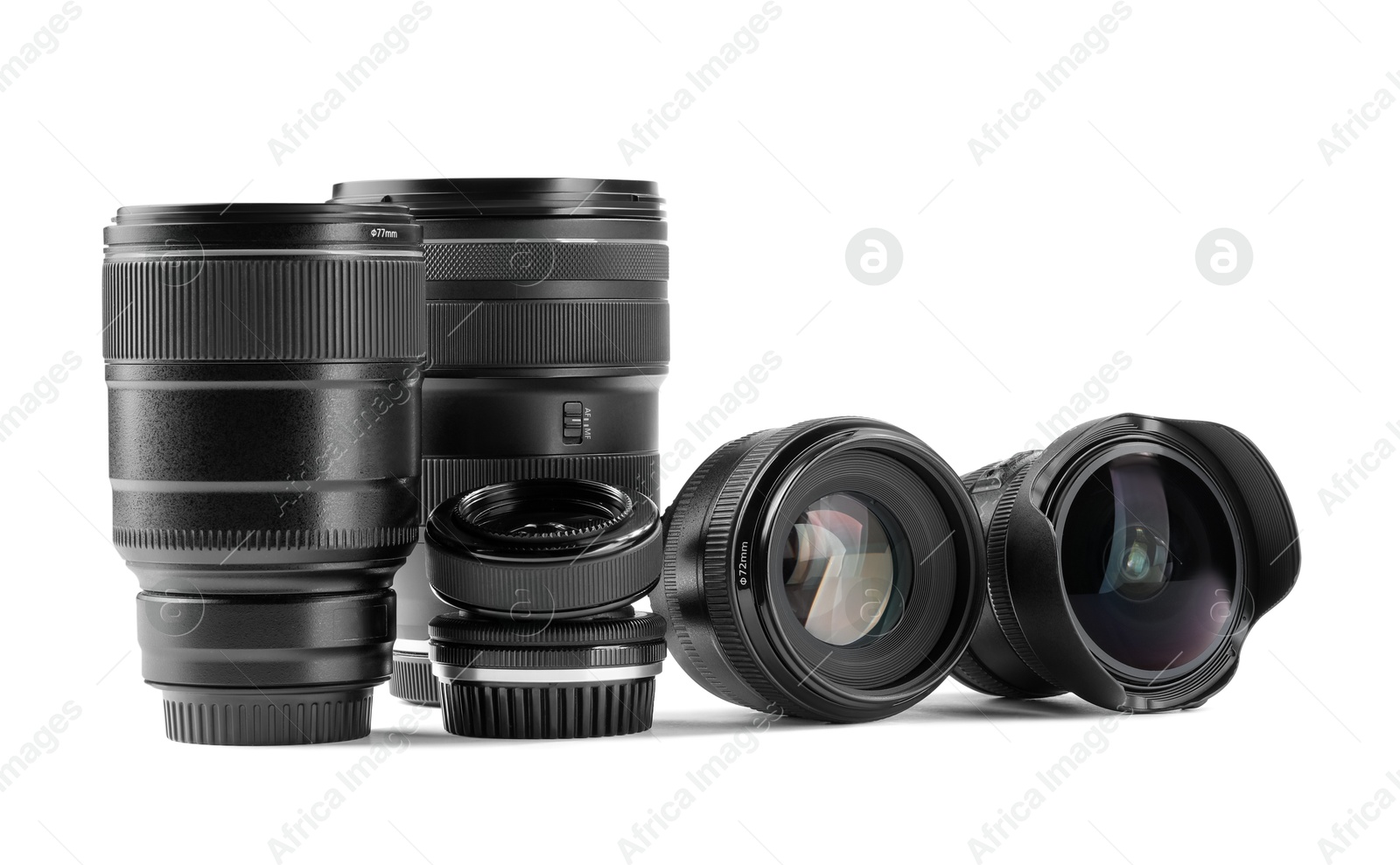 Photo of Camera lens isolated on white. Photographer's equipment