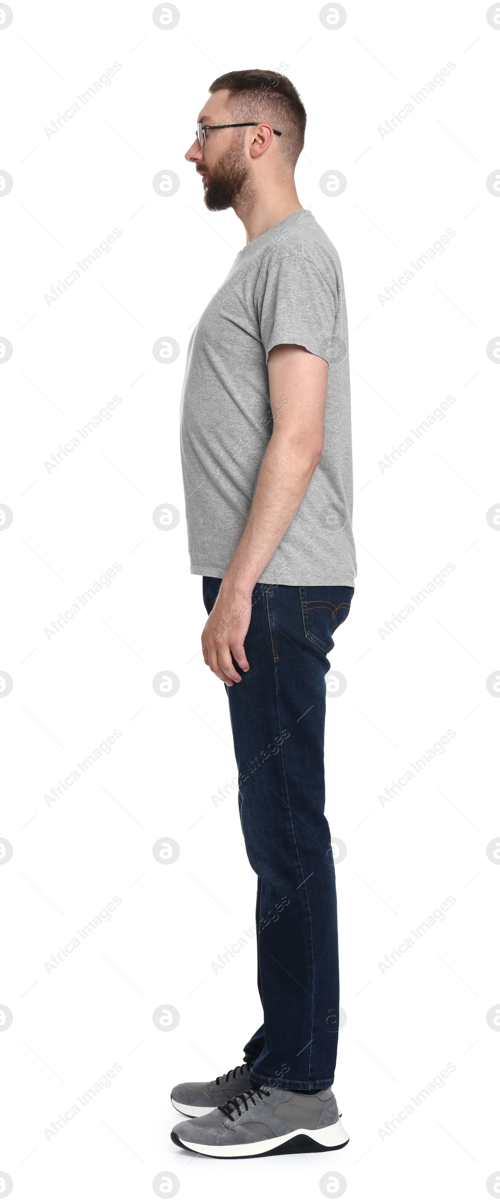 Photo of Man with good posture on white background