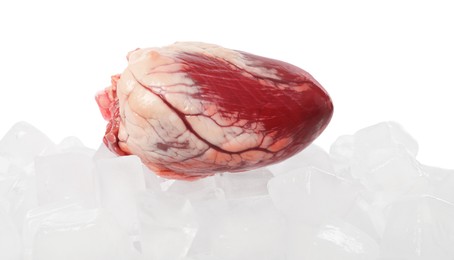 Photo of Heart and ice cubes on white background