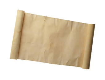 Scroll of old parchment paper isolated on white