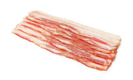 Slices of raw bacon isolated on white