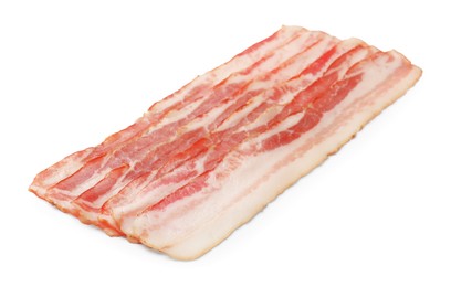 Photo of Slices of raw bacon isolated on white