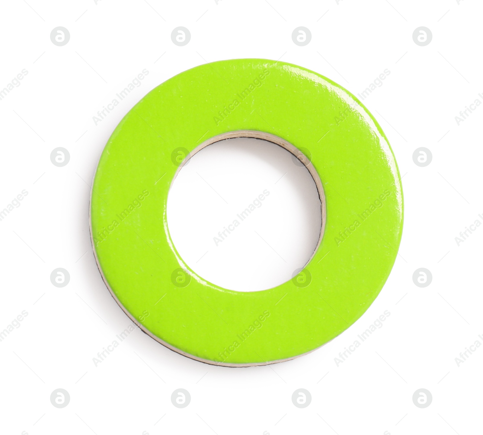 Photo of Green magnetic letter O isolated on white, top view. Alphabet
