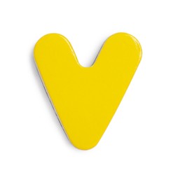 Yellow magnetic letter V isolated on white, top view. Alphabet