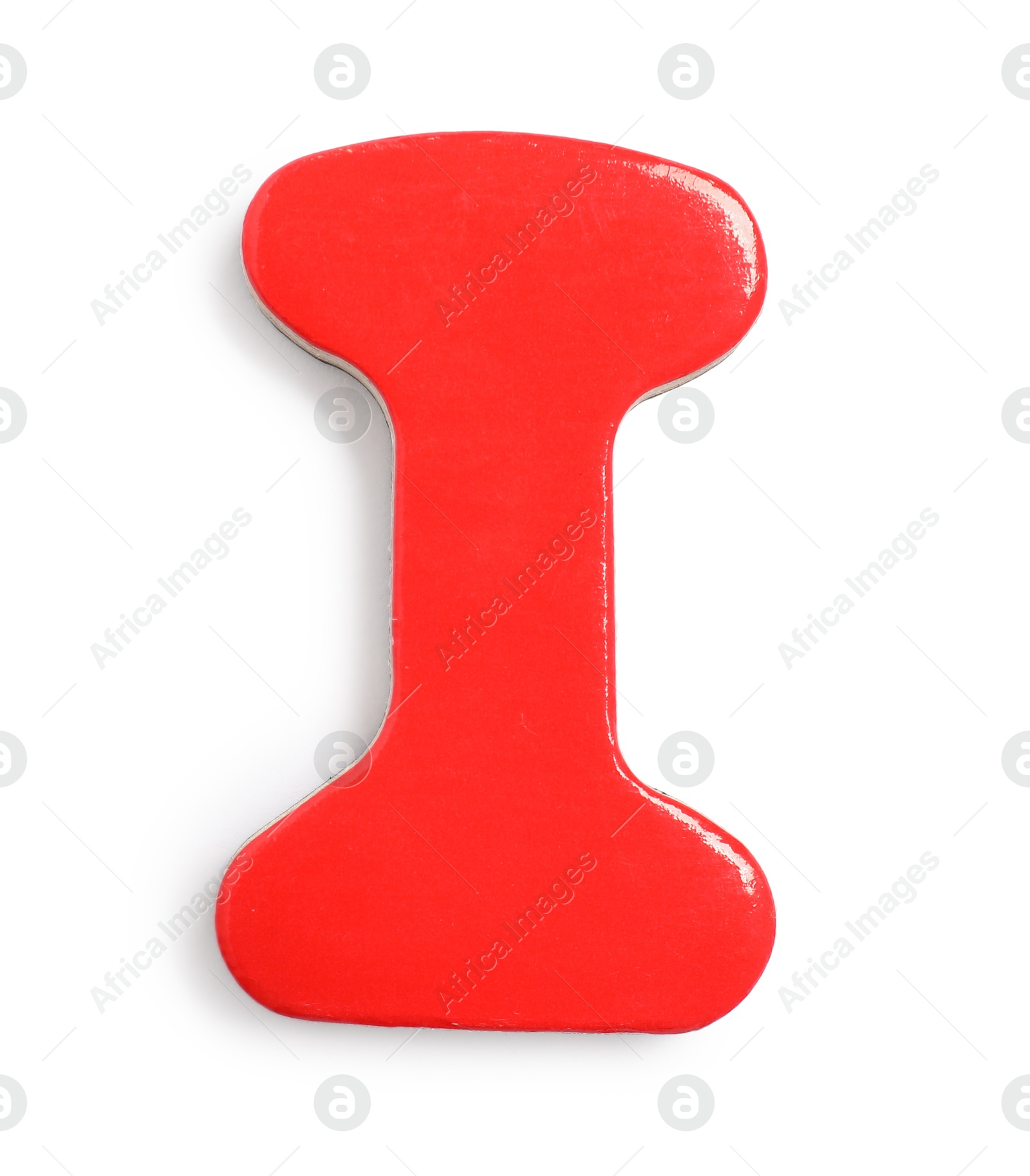Photo of Red magnetic letter I isolated on white, top view. Alphabet