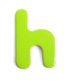 Green magnetic letter H isolated on white, top view. Alphabet