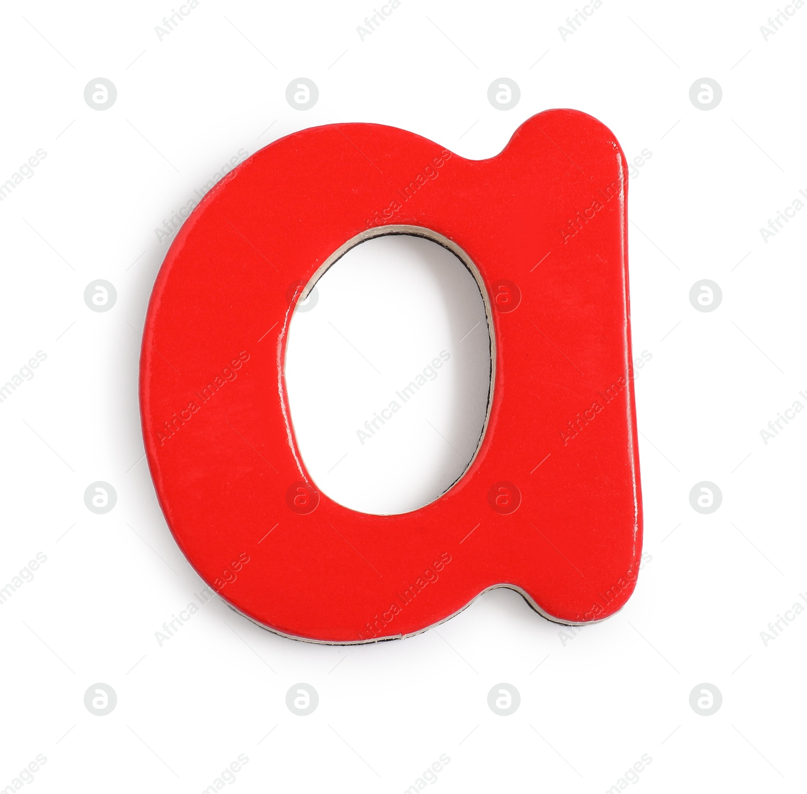 Photo of Red magnetic letter A isolated on white, top view. Alphabet