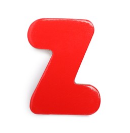 Photo of Red magnetic letter Z isolated on white, top view. Alphabet