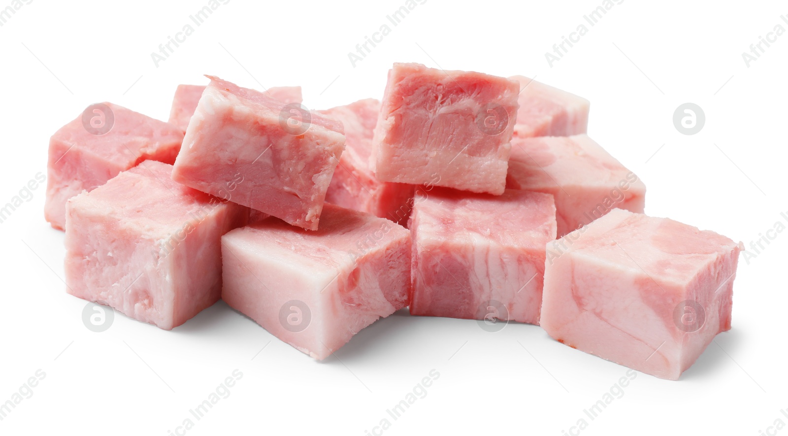 Photo of Cubes of raw bacon isolated on white