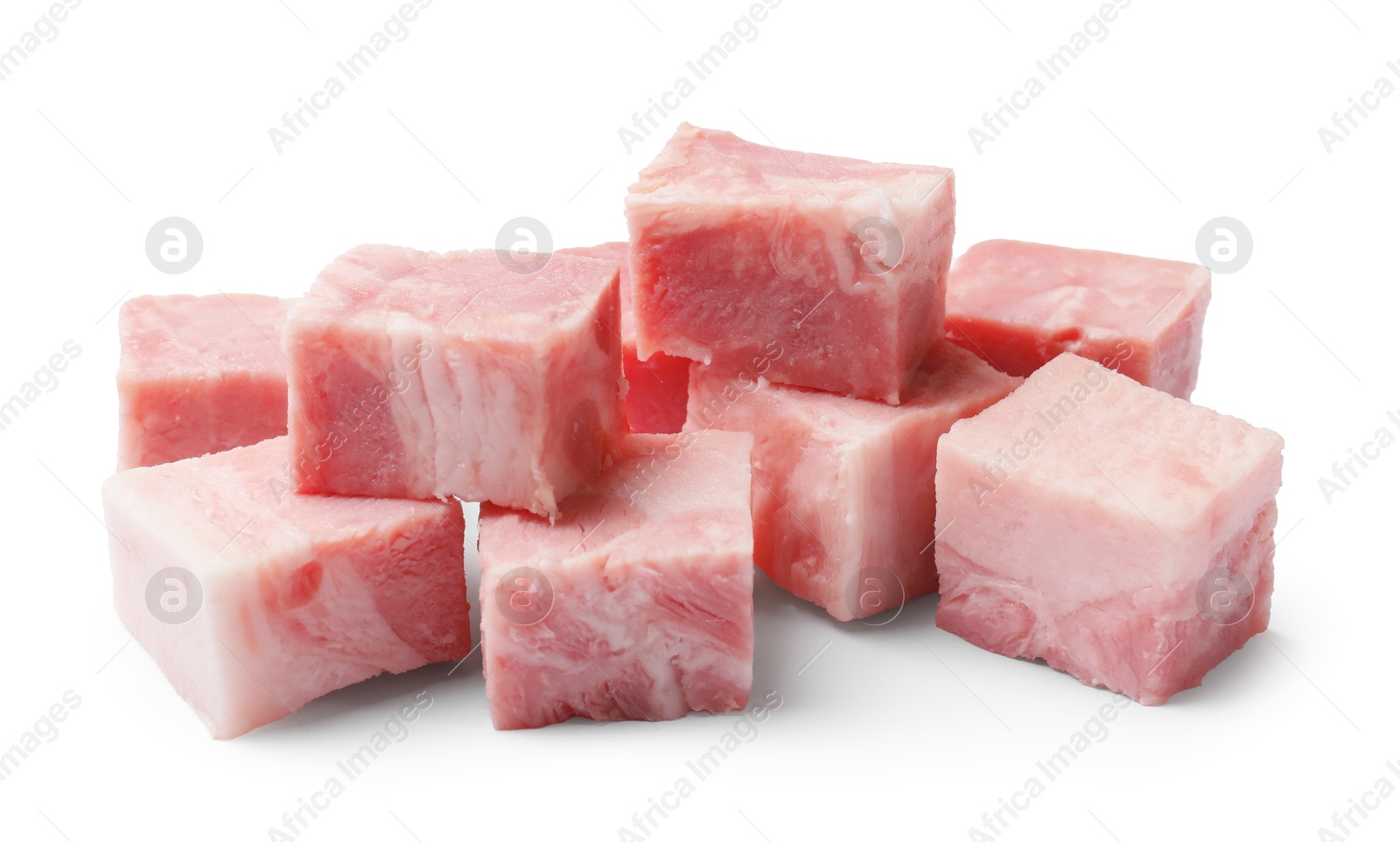 Photo of Cubes of raw bacon isolated on white