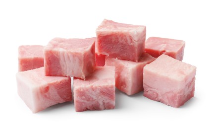 Photo of Cubes of raw bacon isolated on white