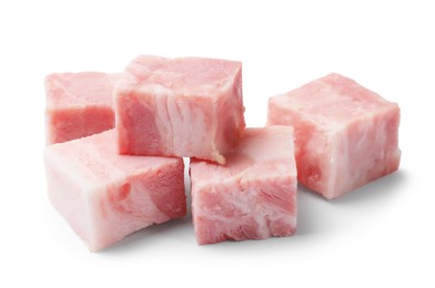 Photo of Cubes of raw bacon isolated on white