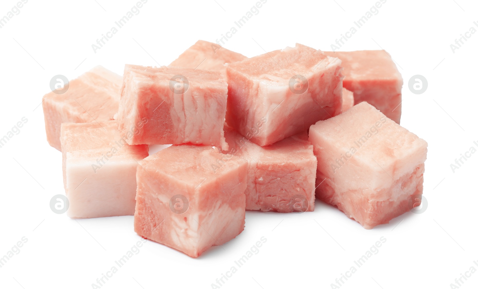 Photo of Cubes of raw bacon isolated on white