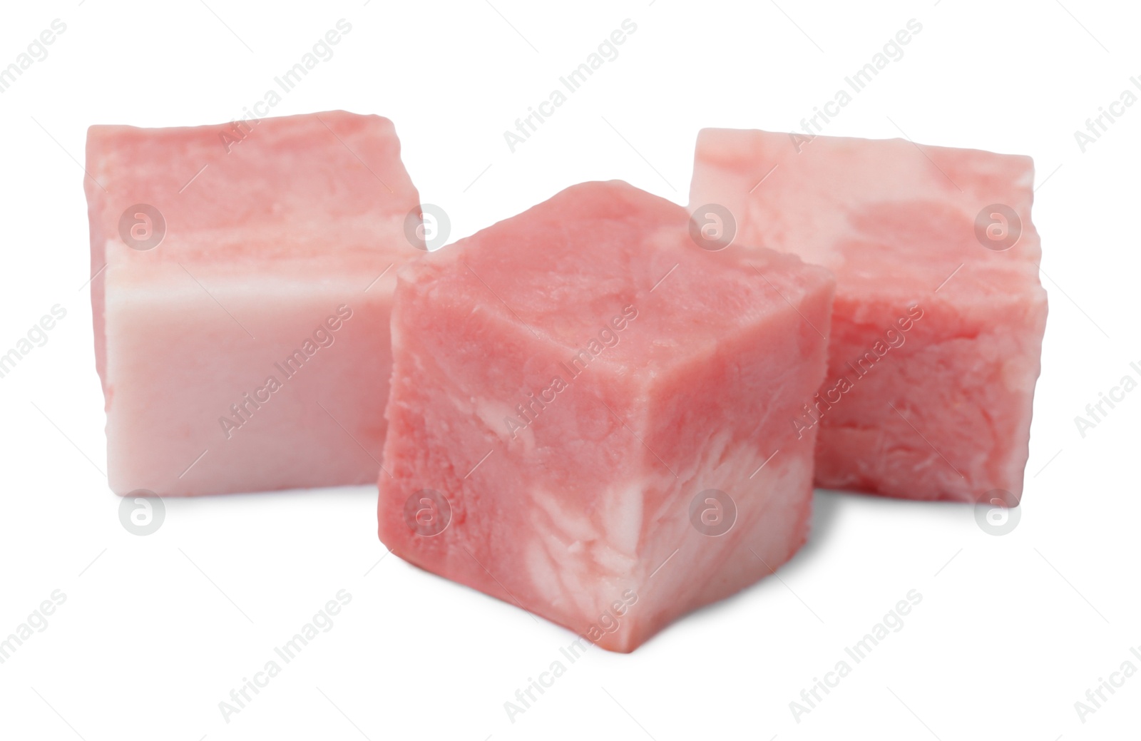 Photo of Cubes of raw bacon isolated on white