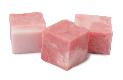 Photo of Cubes of raw bacon isolated on white