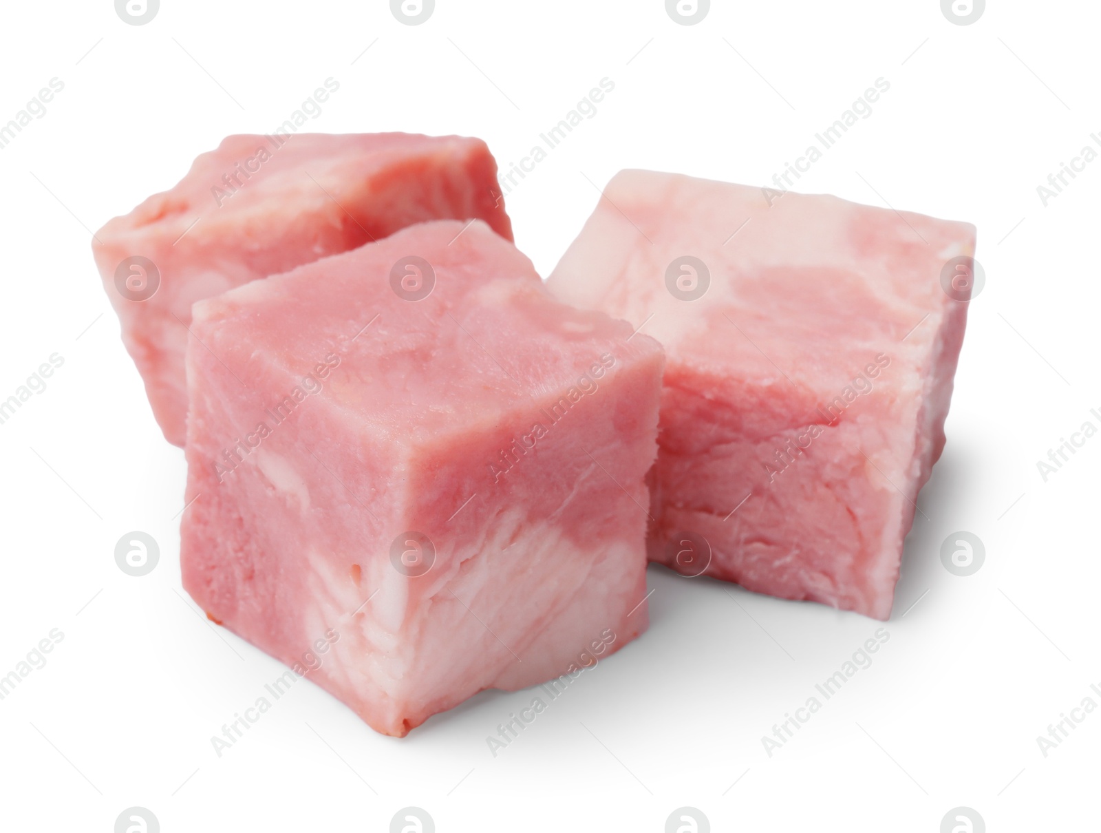 Photo of Cubes of raw bacon isolated on white