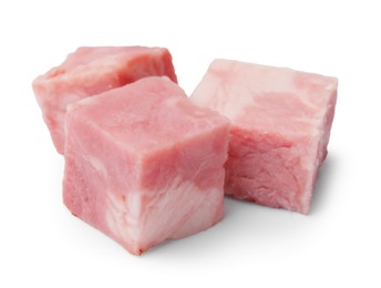 Cubes of raw bacon isolated on white