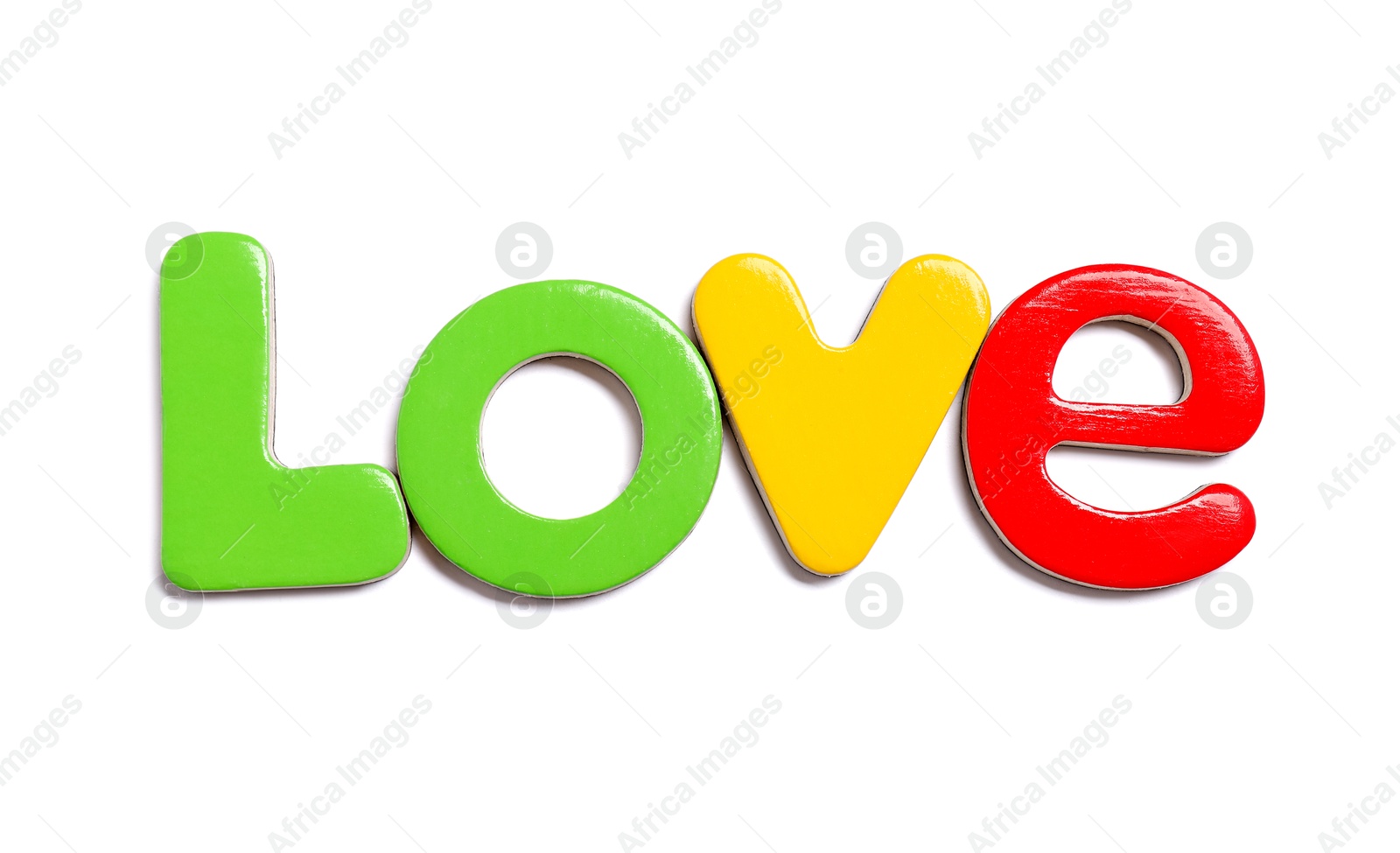 Photo of Alphabet. Word Love of magnetic letters isolated on white, top view